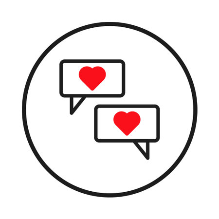 This graphic represents affectionate communication with heart adorned speech bubbles, conveying feelings of love and tenderness. It symbolizes connection, online romance, and interaction withinのイラスト素材