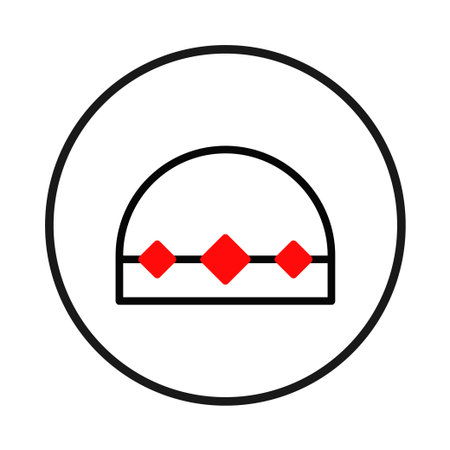 This abstract emblem features a geometric pattern of red diamonds and black lines within a white circle, providing a clean, modern graphic for various design applications. The simple yet creativeのイラスト素材