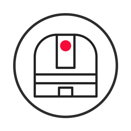A minimalist illustration depicting an observatory, highlighting its dome shape and a central red dot. The design conveys scientific exploration, education, and the pursuit of knowledge withinのイラスト素材