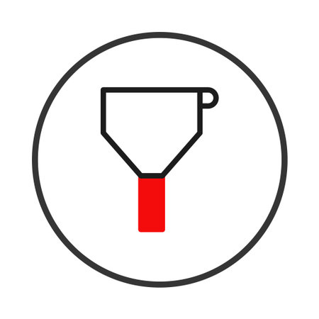 A minimalist funnel icon with a red base and black outline is presented against a white backdrop. The funnel is encased within a black circle, creating a clean and modern aesthetic. The simplicityのイラスト素材
