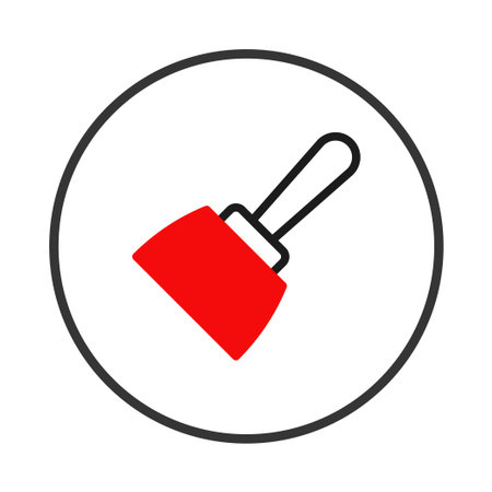 A vibrant red spatula tool icon is encircled within a clean and modern graphic design element. This image is suitable for culinary-themed projects, kitchenware promotions, or any creativeのイラスト素材