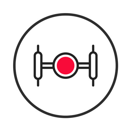 A crisp vector icon illustrates an automotive differential within a circular frame, emphasizing mechanical and technological facets. The red and black design conveys a sense of precision inのイラスト素材