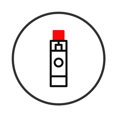 A minimalist icon featuring an electronic vape device inside a circle, characterized by a clean outline design, and a striking red accent. Highlighting contemporary electronic smoking technologyのイラスト素材