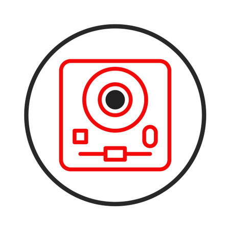 This simple yet effective graphic presents a stylized digital camera as a symbol. The bright red lines on a white background makes it visible. It is suitable for representing modern photographyのイラスト素材