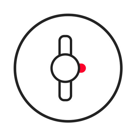 A minimalist illustration of a toggle switch featuring a vertical slider within a circle, highlighted by a red dot signifying its current position. Suitable for user interface or technology-relatedのイラスト素材