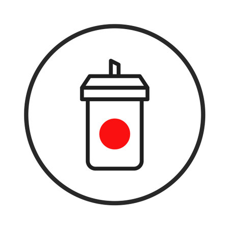 This is a minimalist drawing of a beverage container, defined by clean black outlines on a white background. A single red circle adds contrast, creating a visually appealing, modern icon within aのイラスト素材