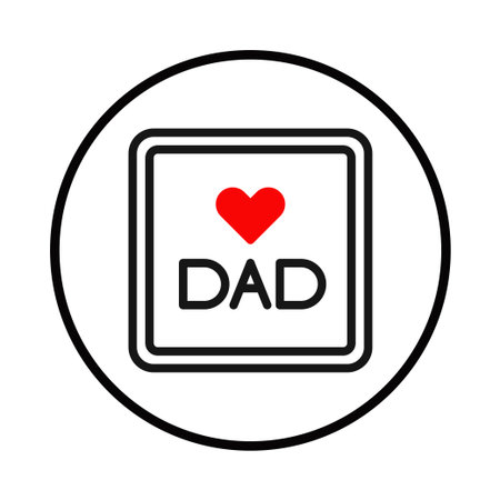 Simple graphic with a heart over the word 'dad' in a square outline, enclosed in a circle. A modern visual expression of love and appreciation for a father. Ideal for Father's Day cards, gifts, orのイラスト素材