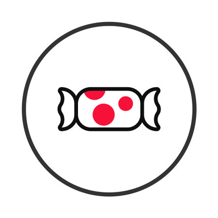 This image depicts a simple vector illustration of a wrapped candy with red polka dots. The minimalist design makes it suitable for various applications, from holiday decorations to food-relatedのイラスト素材