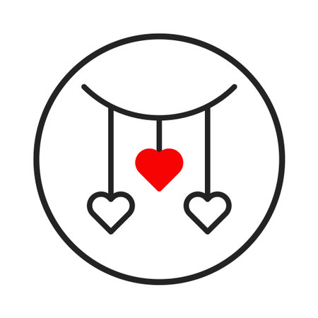 Minimalist design featuring a heart garland suspended within a circular frame. The central red heart adds a focal point evoking feelings of love and affection, ideal for conveying sentiments onのイラスト素材