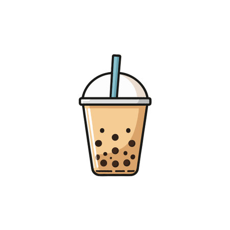 A delightful cartoon illustration depicting a bubble tea drink, complete with tapioca pearls and a straw. Perfect for use in food blogs, restaurant menus, or any design seeking a playful andのイラスト素材