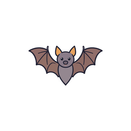 A charming stylized bat illustration features a delicate brown color palette and clean outlines. This isolated vector art evokes a cute and slightly mysterious feel, perfect for seasonal orのイラスト素材