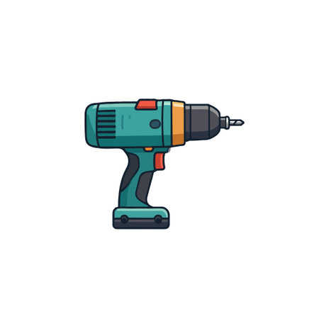 This illustration portrays a teal and black handheld electric drill, showcasing its essential utility for construction, repair work, and various DIY home improvement tasks. It symbolizes precision,のイラスト素材