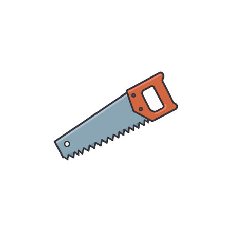 An isolated hand saw illustration, ideal for representing carpentry, woodworking, or do-it-yourself (DIY) concepts. This graphic element could be used in designs related to construction, repair, orのイラスト素材