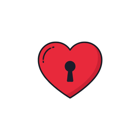 A stylized red heart, featuring a keyhole at its center, symbolizing love, security, and the delicate balance between connection and personal privacy. It evokes feelings of romance, commitment, andのイラスト素材