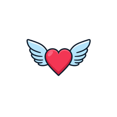 A vibrant, stylized illustration depicts a red heart with delicate wings outstretched, symbolizing concepts of freedom, love, and an ethereal connection. The design evokes romance, and theのイラスト素材