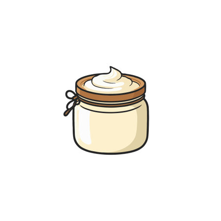An illustration showcasing a jar containing a rich, creamy spread, possibly a delicious topping or dessert component. This artwork suggests homemade or artisanal food, adding visual charm andのイラスト素材