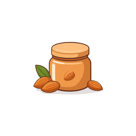 This image features a charming jar of almond butter with nuts. It suggests a product that embodies natural flavors and offers versatility for various culinary uses. Perfect for conveying a deliciousのイラスト素材