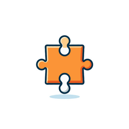 Single orange puzzle piece isolated on white, symbolizing problem solving, strategy and connection. This design evokes ideas of teamwork, creativity, challenges, and finding solutions in business,のイラスト素材