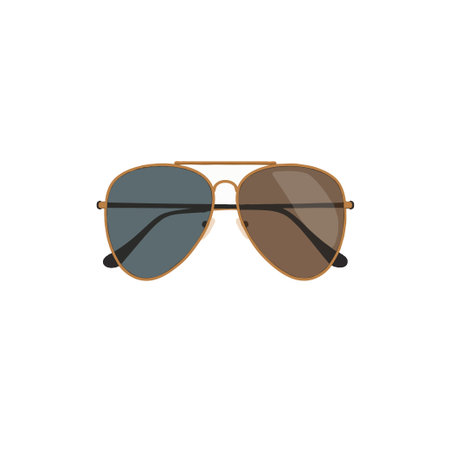 An isolated illustration of classic aviator sunglasses, showcasing their timeless design and stylish appeal. Ideal for fashion, lifestyle, or travel themes, the image highlights a blend of vintageのイラスト素材