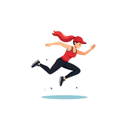 This illustration captures a dynamic woman sprinting forward with power and grace. The streamlined figure and vibrant colors highlight her dedication to fitness and active lifestyle. Portraying aのイラスト素材