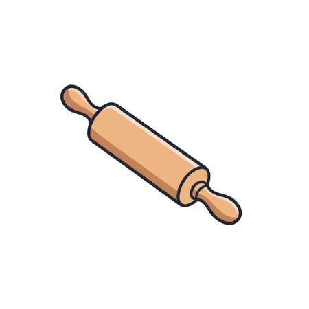 A minimalist illustration shows a wooden rolling pin, a common kitchen utensil. The simple design highlights its function in baking and pastry preparation. Use this illustration for culinary-themedのイラスト素材
