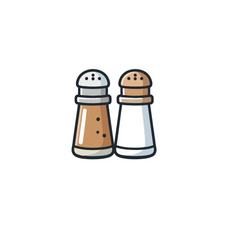 A vector illustration presents a salt and pepper shaker pair against a clean backdrop, symbolizing simple kitchen condiments. It evokes concepts of flavor enhancement, cooking ingredients, and mealのイラスト素材