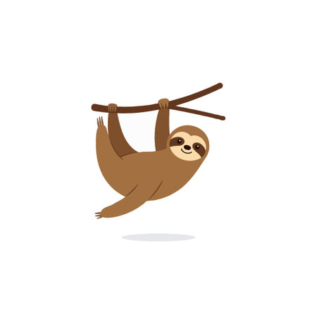A charming illustration of a cute cartoon sloth hanging from a branch, embodying a sense of calm and relaxation. This minimalist design captures the endearing essence of wildlife in a playful andのイラスト素材