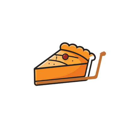 This image showcases a minimalist illustration of a slice of pie. The design features a warm color scheme and simple linework, creating a visually appealing and inviting image. Perfect for use inのイラスト素材