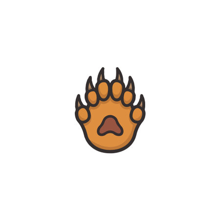 A minimalist illustration of a bear's paw print, featuring prominent claws and a distinct pad. Rendered in a cartoonish style, it evokes the wildness and power associated with bears in their naturalのイラスト素材