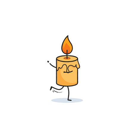 A delightful cartoon illustration features a cheerful candle character dancing with a lively flame. The simple yet effective design conveys joy and warmth, making it perfect for celebratory orのイラスト素材