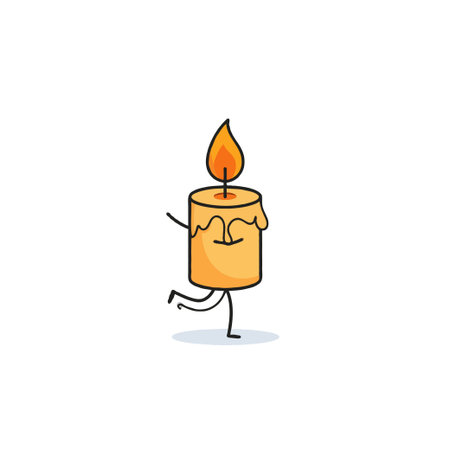 This cheerful candle character is depicted walking with a lively spring in its step. The illustration exudes a sense of happiness and positivity, radiating warmth and a delightful ambiance thatのイラスト素材