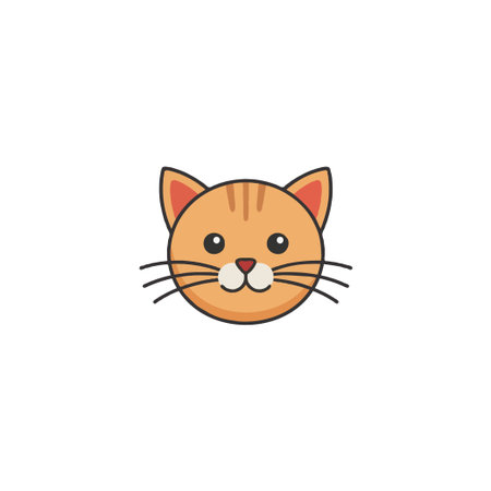 A delightful cartoon depiction of a cat's face is captured with charming simplicity. Isolated against a clean backdrop, the striped tabby pattern and expressive eyes evoke warmth. This endearingのイラスト素材