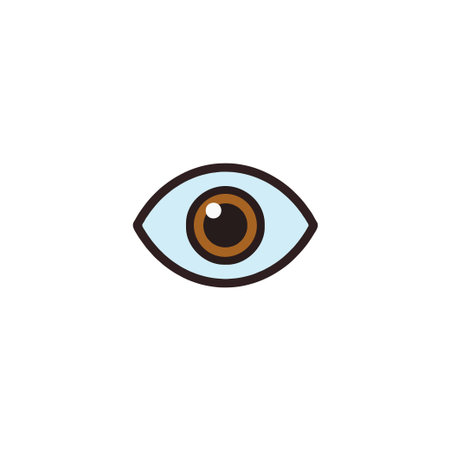 A stylized, flat illustration of an eye, ideal for demonstrating vision, observation, or general eye health. This icon represents simplicity and clarity, making it suitable for medical, educational,のイラスト素材
