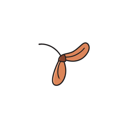 A minimalistic illustration showcasing a stylized representation of a samara seed pod with a stem and distinctive wings against a crisp white background emphasizing nature's elegant mechanism forのイラスト素材