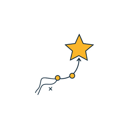 An illustration depicts a metaphorical trajectory that goes from chaos into focused growth toward a star, symbolizing successful achievements and strategic accomplishment. The image representsのイラスト素材