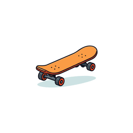 A simple and clean illustration of an orange skateboard with dark gray wheels, set against a white backdrop. The artwork evokes a sense of youthful energy, recreational activity, and the thrill ofのイラスト素材
