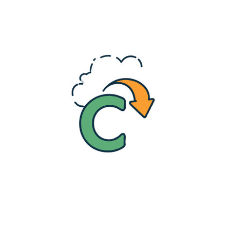 The minimal illustration shows a cloud with a refreshing icon, suggesting a process of data recovery. The icon features a green letter connected to an orange arrow pointing downward, representing aのイラスト素材
