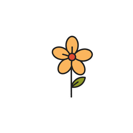 An elegant minimalist botanical illustration featuring a single orange flower. This design embodies springtime charm and offers a cheerful, positive vibe, perfect for decorative purposes or variousのイラスト素材