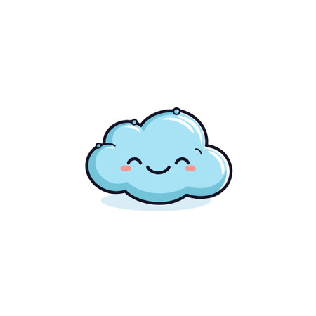 A charming illustration of a cheerful, light blue cloud with a sweet smile. Its cute design makes it a perfect element for children's projects, adding joy and optimism to any design with itsのイラスト素材