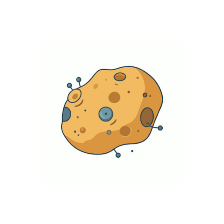 This cartoon pathogen cell illustration features a spherical microbe with unique surface projections...