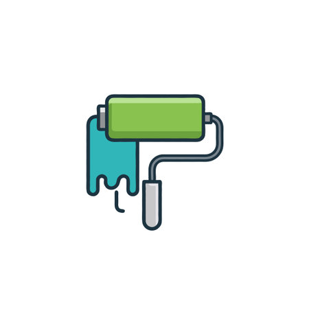 A colorful illustration showcases a painting roller with bright green and teal paint dripping from it, symbolizing creativity and home improvement projects. This simple graphic representsのイラスト素材