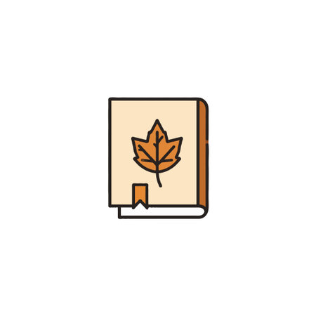 An artistic rendition depicts a book embellished with an autumn leaf. This image represents themes of reading, education, and the changing seasons. It could be used to symbolize knowledgeのイラスト素材