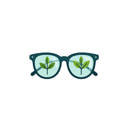 Illustration of eyeglasses reflecting lush green leaves, embodying a strong connection to nature and ecological awareness. This image conveys environmental responsibility, emphasizing the importanceのイラスト素材
