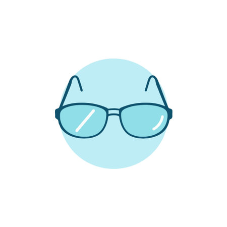 A sleek and simple illustration features eyeglasses set against a soft light blue backdrop. The design exudes a modern, minimalistic aesthetic, suggesting clarity of vision, intelligence, and aのイラスト素材