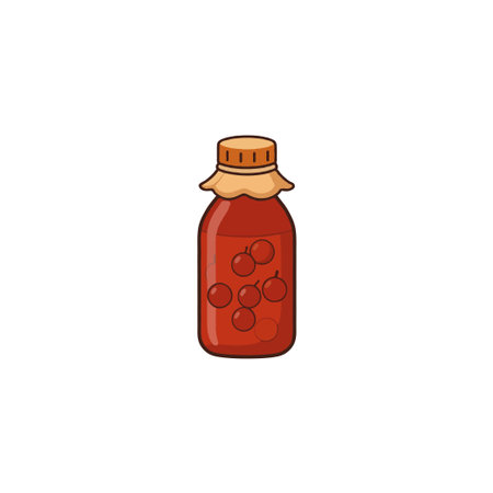 This charming illustration depicts a jar of homemade cherry preserves. The bright red fruit is displayed in a clear jar with a rustic cloth cover, evoking feelings of warmth and comfort. This imageのイラスト素材