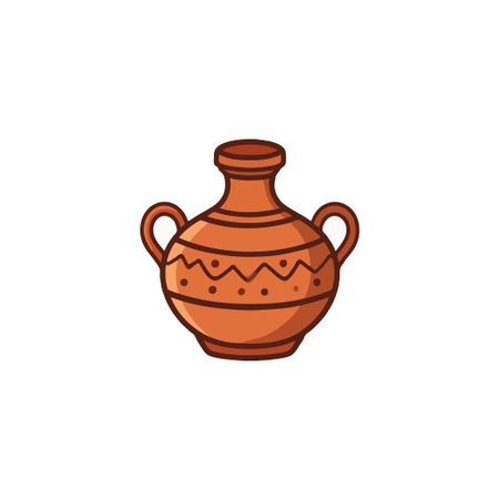 This is a decorative clay jug with brown patterns and a traditional look. Its rustic character makes it an ideal element for home decoration, adding a unique and traditional flair to kitchen andのイラスト素材