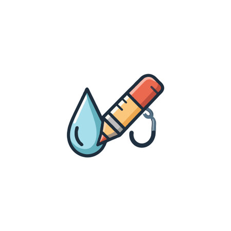 A stylized illustration depicts a pencil intersecting with a water droplet, symbolizing the fusion of creativity and innovation. This image conveys the idea of generating fresh concepts, nurturingのイラスト素材