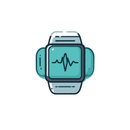 This vector illustration features a smartwatch displaying a heart rate, symbolizing health monitoring and technological integration. The clean, modern design is ideal for conveying concepts ofのイラスト素材