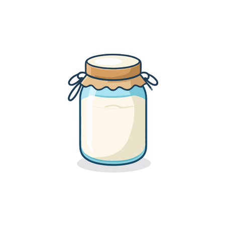 A charming depiction of a jar filled with creamy milk invites viewers into a world of fresh, healthful choices. The simple design, infused with rustic charm, is reminiscent of a traditional homemadeのイラスト素材