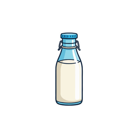 A clean and elegant illustration featuring a glass bottle filled with fresh milk. This design emphasizes the purity and wholesomeness of the dairy product, presenting it in a clear and appealingのイラスト素材